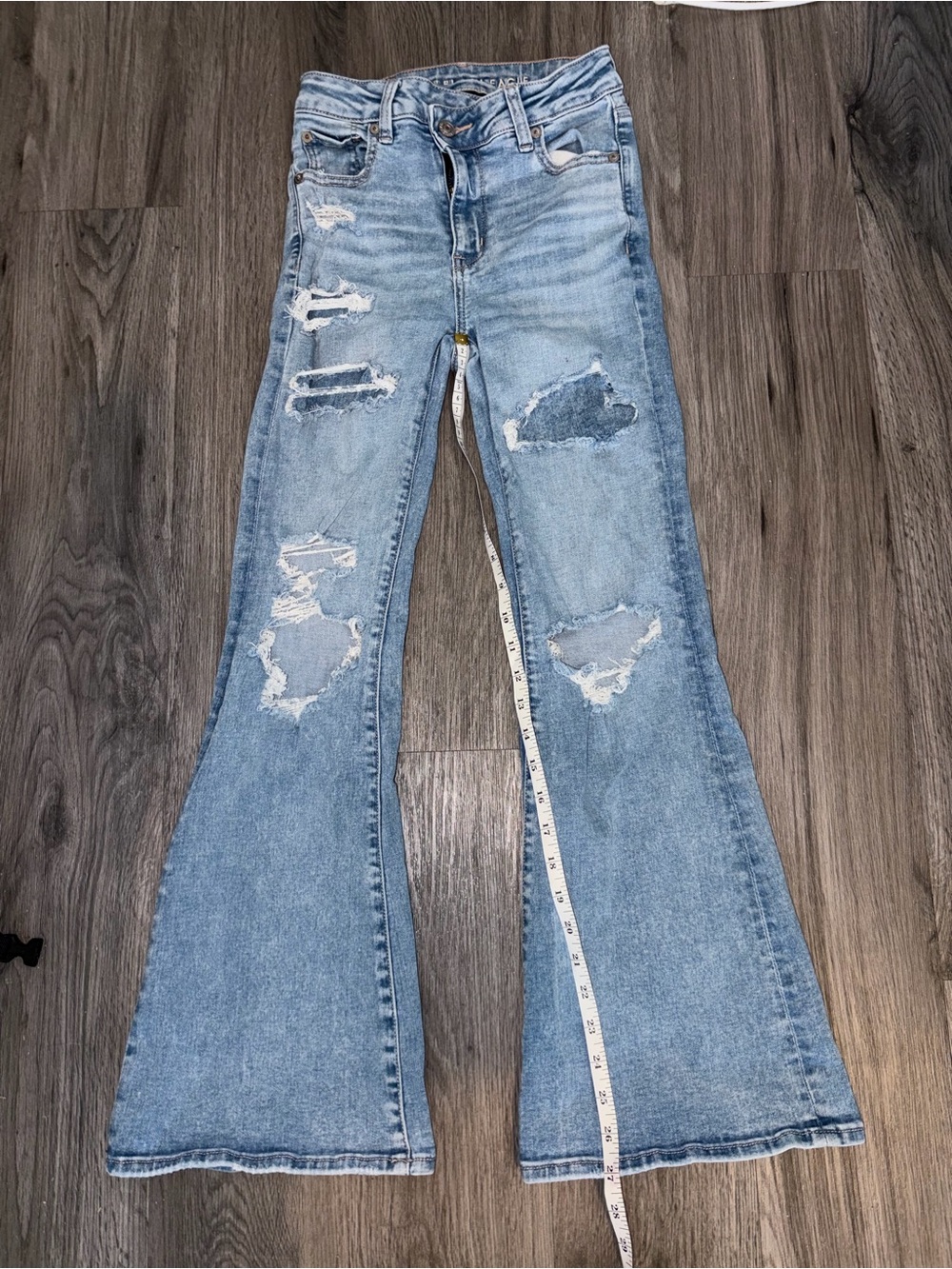 American Eagle Outfitters Light Wash Distressed Flare Jeans